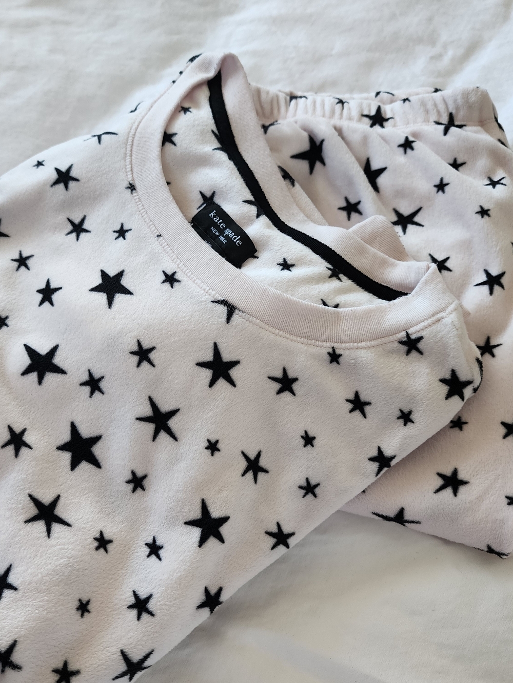 Kate Spade New York Plush Star Print Pajama Set Pink Black Size S/M